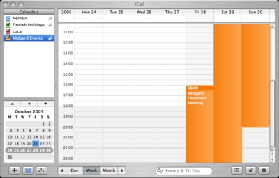 hCalendar feed subscribed to iCal