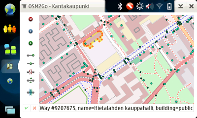 OSM2Go editing Hietalahti, Helsinki